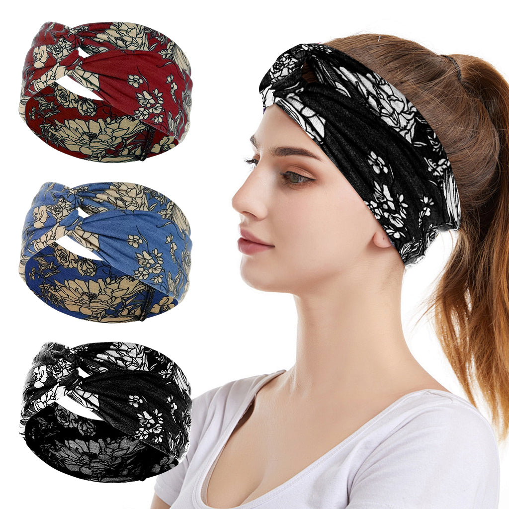 MAYCREATE Head Band for Women, 3pcs Knotted Hair Bands for Womens, Flower Print Headbands for Women, Fashion Stretchy Head Bands for Women Makeup, Runing, Yoga, Fitness MAYCREATE Head Band for Women, 3pcs Knotted Hair Bands for Womens, Flower Print Headbands for Women, Fashion Stretchy Head Bands for Women Makeup, Runing, Yoga, Fitness